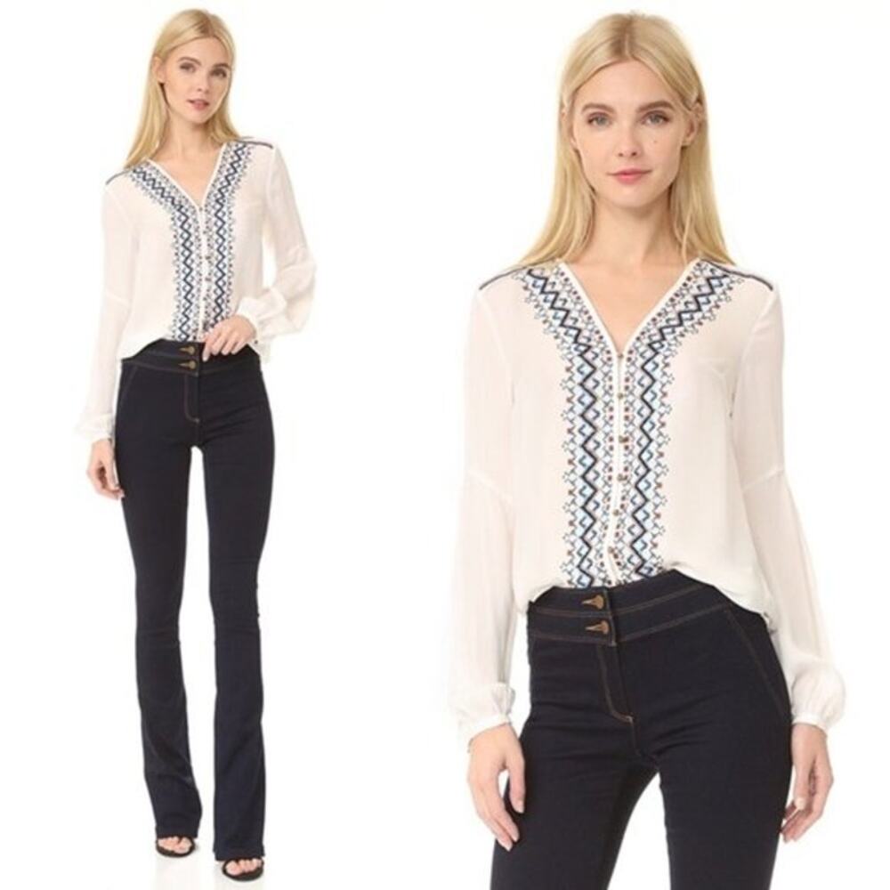 Veronica Beard Dream Long Sleeve Embroidered Silk Blouse Off White - Picture 8 of 12